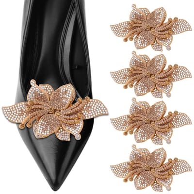Dailygoods- Schoen Decoratie Glanzende Bloem - Schoen Clips - Strass Steentjes - 4 Stuks - Metalen Terug Gesp - Elegante Accessoires - Schoenclips