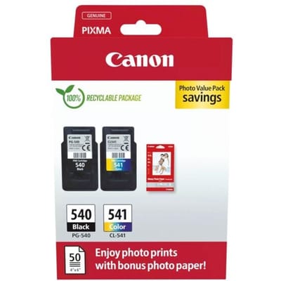 Canon PG540 + CL541 - Inktcartridge - Origineel - Standaard capaciteit - 50 sheets fotopapier - Zwart en Kleur