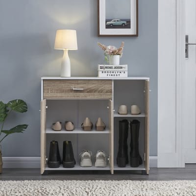 Halmeubel Bobeck 72x80x28 cm wit en eikenkleurig
