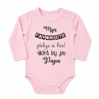 Baby Rompertje met tekst   Mijn favoriete plekje is heel dicht bij jou papa | Lange mouw | roze | maat 74/80