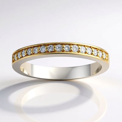 Cavill - Luxe Damesring - 925 Sterling Zilver Gerhodineerd - 15x I1 (G) Ronde Briljant Diamanten 0.15 ct - Geelgouden Accenten - Elegant