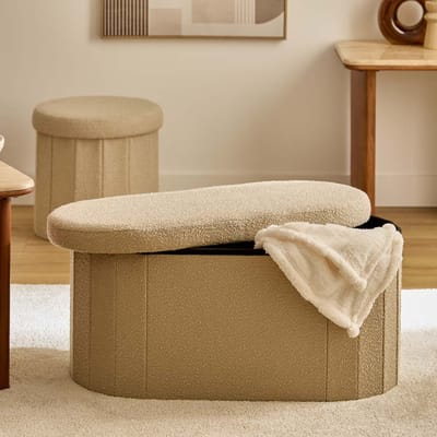 Eazy Living Bouclé Poef + Opbergbox Ferdinand Beige