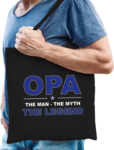 Opa the man the myth the legend katoenen tas zwart voor heren - cadeau / verjaardag tassen - kado / tasje / shopper