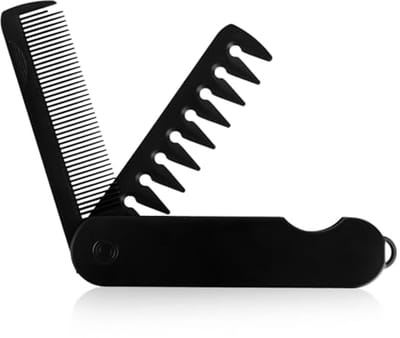 2-in-1 Opvouwbare Zakkam voor Draagbare Haar- en Baardverzorging - Flip-Design Stylingkam in Zwart