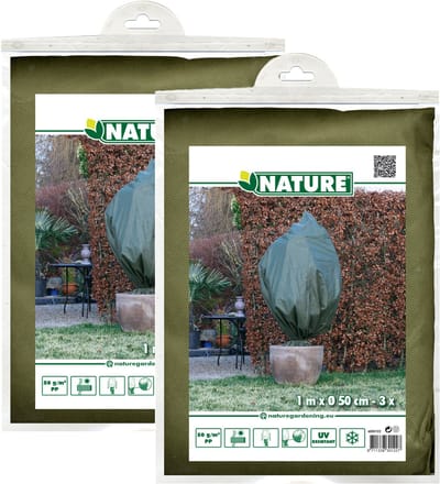 6x stuks nature plantenhoes met trekkoord - 3 stuks - h100 x d50 cm - groen - anti-vorst beschermhoes