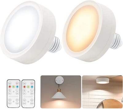 Dimbare LED Batterijlampen Set van 2 met Afstandsbediening voor Binnen en Buiten - E27 Wandlamp