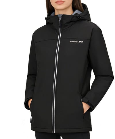 BUBW® Dames Outdoorjas - Softshell Jas - Waterdicht & Winddicht - 100% waterdicht (8.000mm) - Ademend (1.000gsm) - Windjack - Warme Fleece Voering - Met Capuchon - Zwart - Maat S
