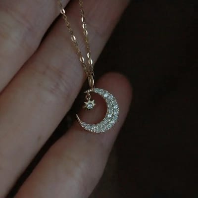 925 Sterling Zilveren Vergulde Maan en Ster Ketting – Elegante Boho Stijl met Zirkonia