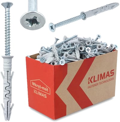 Pluggen en Schroevenset - 100 Stuks - Ø 8 mm x 65 mm - Voor Beton en Hout
