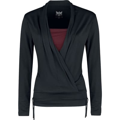 Black Premium by EMP Shirt met lange mouwen - Long sleeve shirt in wrap-around design - S tot XXL - voor Vrouwen - zwart-bordeaux