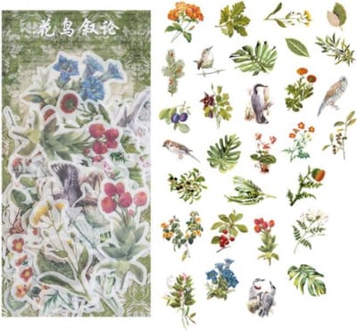 Washi Stickers Thema Planten En Vogels - 60 Stickers - Planten En Bloemen En Vogels Sticker - Bullet Journal - Stickers Voor Volwassenen - Scrapbooking - Agenda Stickers - Decoratie Sticker Washi Tape