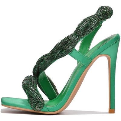 Runway Stijl Glitter Strass Dames Bruiloft Banket Schoenen Vierkante Neus Club Stripper Hakken Kristal Achterband Gouden Sandaal 39 groen