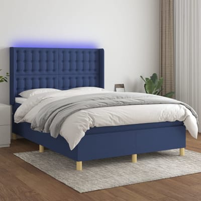 vidaXL - Boxspring - met - matras - en - LED - stof - blauw - 140x190 - cm