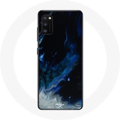Samsung Galaxy A41 hoesje Veelkleurige rookwolken van blauwgrijs en zwart op een zwarte achtergrond