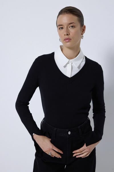 Touché Privé - Zachtgebreide basisblouse - Zwart - Dames