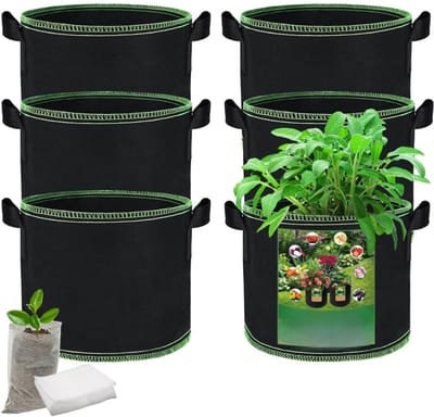 Famanu - Plantenzakken, 6-pack 11L/3 Gallon kweekzak, ademende kweekpotten van niet-geweven stof met handvatten voor planten, aardappelen, tomaten, groenten, radijzen, aardbeien (zwart)