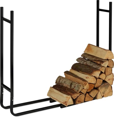 Haardhoutopslag - Houtopberging staal buiten binnen modern 91x123x195 cm zwart Relaxdays brandhoutrek