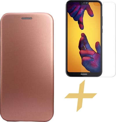 Hoesje geschikt voor Huawei P20 Lite - Kunstlederen Wallet Book Case Cover Portemonnee Rose Goud + Screenprotector Gehard Glas - van iCall