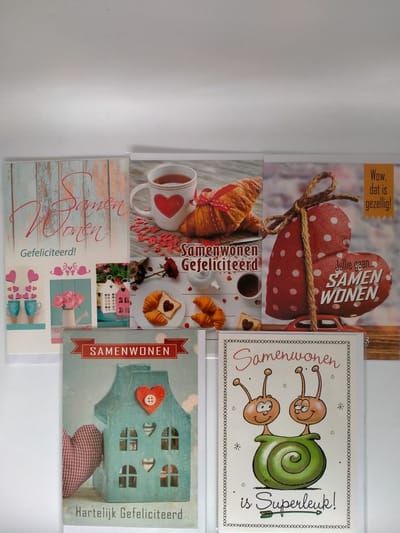 5x dubbele wenskaart met envelop - Samenwonen - Samen - 11,5 x 17 cm