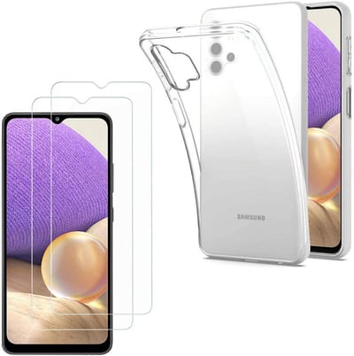 Hoesje Ultraslank geschikt voor Galaxy a32 5G backcover siliconen Transparant en 2 stuks ScreenProtector Gehard Glas