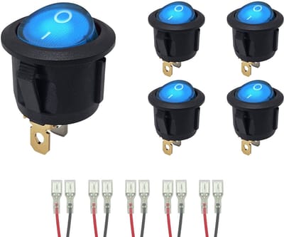 ProRide Wipschakelaar ON-OFF KCD2-220 - met Aansluitkabels - Rond - 3 pins - 250V/6A - Blauw - 5 stuks