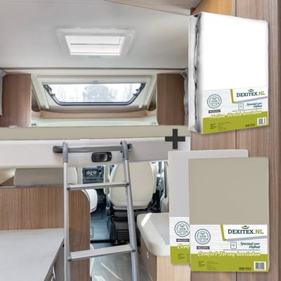 Dexitex hefbed 1 x Molton & 2 hoeslakens Lichtgrijs + Zandkleur / Geschikt voor Camper