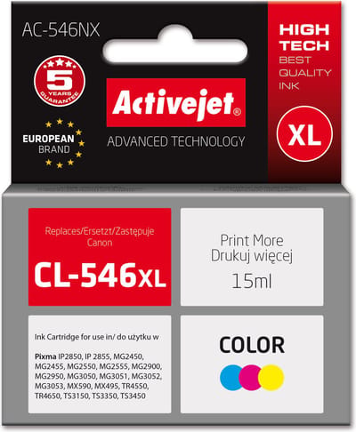 Activejet AC-546NX printerinkt voor Canon, vervanging Canon CL-546XL; Supreme; 15 ml; kleur, cyaan, magenta, geel