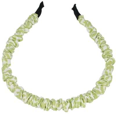 Haarsoires Haarband Diadeem 1cm – Gerimpelde Bloemenprint Stof – Wit Groen - Comfortabel voor Dames & Meisjes - Universele Maat