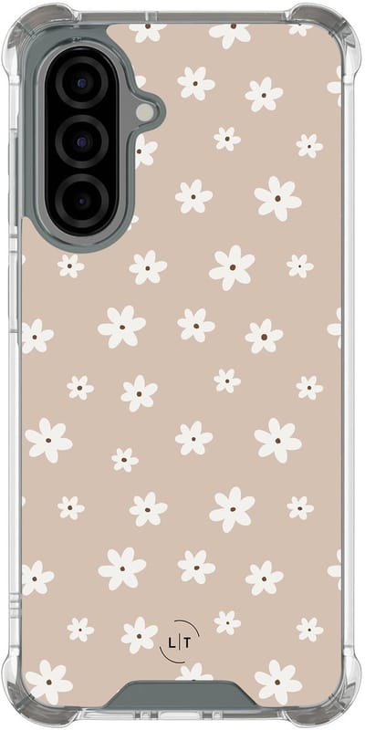 Shockproof hoesje - Geschikt voor Samsung Galaxy A56 - Cute flowers - Extra sterke case - TPU/polycarbonaat - Bloemen - Beige, Transparant