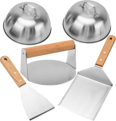 Famanu – Smash burger set van van 5-delig, met pers, grillspatel, olieborstel en eierring, ideaal voor BBQ en keuken