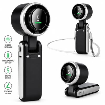 Portable Turbo Handheld Fan – USB Rechargeable Mini Personal Fan with 5 Speed Settings, Brushless Motor & Long Battery Life for Travel and Outdoor Use