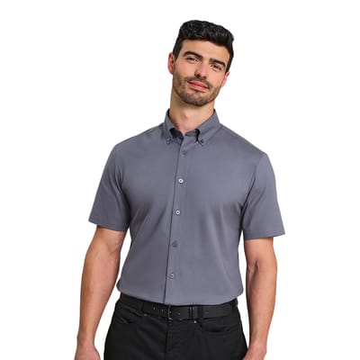 Premier Heren Supreme Oxford overhemd met korte mouwen (Staalgrijs)