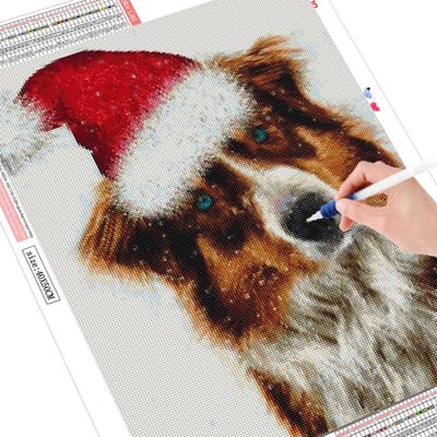 Diamant schilderij met ronde strass hond volledig borduurwerk dier kunst strass foto Kerstmis 20X30CM