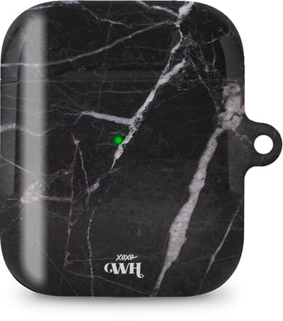 xoxo Wildhearts hoesje geschikt voor Airpods 1/2 - Marble Black Mood - Ook als telefoonhoesje verkrijgbaar - schokbestendige case geschikt voor Airpod 1 en 2 - koptelefoon case - Beschermhoes met marmerprint - marmer look - zwart