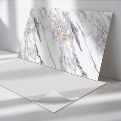 Wallfluent Vinyl Tegels - Elegant Marmerpatroon Vinyl Vloer Tegels - 40 cm x 20 cm - Wit PVC Tegels - 10 stuks - Rechthoek PVC Tegels - Texturen Plaktegels - Zelfklevende Vinyl Tegels - Plaktegels Keuken en Badkamer