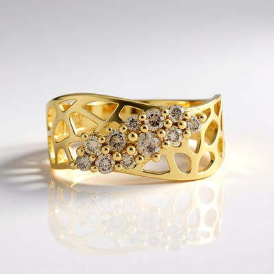 Cavill - Vergulde Zilveren Ring - I2 Champagne Diamant 0,43 Ct - Ronde Briljant Prong Zetting - Luxe Opengewerkt Design - Afrikaanse Edelsteen