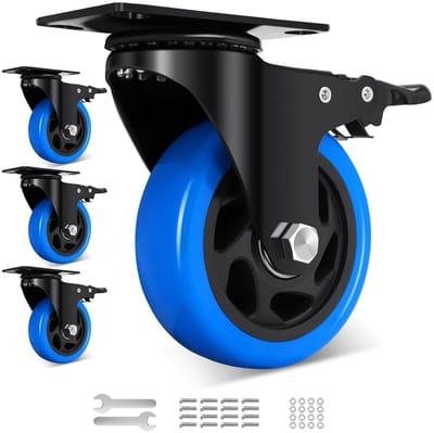 Meubelwielen Zware Belasting - Zwenkwielen Transportwielen - Meubels Verplaatsen - Dubbele Veiligheidsrem - 100 mm - Blauw