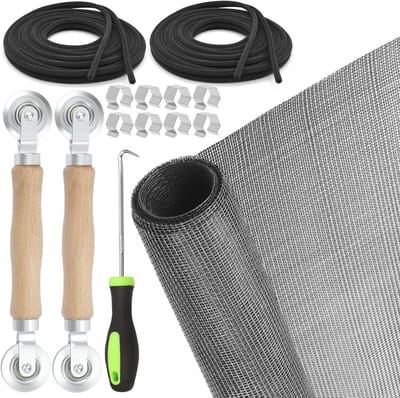 14-delige Raamafdekking en Deurherstelset met Vervangende Fiberglas Raamnet en Gereedschap voor Scherminstallatie en -onderhoud