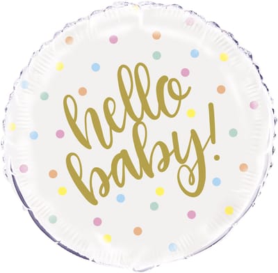 UNIQUE - Aluminiumfolieballon "Hello Baby" wit en goud 45 cm voor babyshower