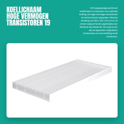 Dailygoods - Koellichaam - Hoge Vermogen Transistoren - 19 Vinnen - Aluminium 300x140mm - Optimale Koeling - Geschikt voor Elektronica - Formaat 300x1...