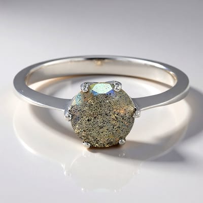 Cavill - Zilveren Ring met 0,88 ct Rondgeslepen Spectroliet - 925 Sterling Zilver - Elegante Ring Dames - Roemeense Kleurrijke Edelsteen Sieraden