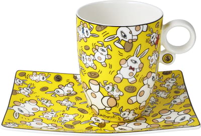 Goebel - Mauro Bergonzoli | Kop en schotel Magic Bunny Gold | Porselein - 19cm - 400ml