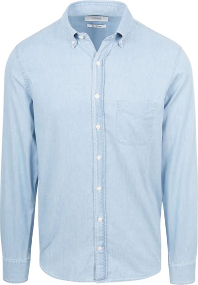 King Essentials The Tommy Denim Overhemd Chambray Lichtblauw - Maat S - Heren - Casual Shirt