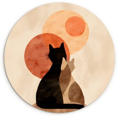 WallCircle® Wandcirkel 120x120 cm - Muurcirkel Katten - Zwart - Abstract - Cirkels - Muurdecoratie woonkamer - Wanddecoratie slaapkamer - Kamer decoratie accessoires - Ronde schilderijen XXL