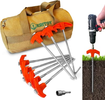 16x Zware Schroefgrondpennen voor Tenten - 20cm Metalen Grondankers Inclusief Accessoires