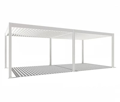 Orion Deluxe elektrische overkapping met LED - 360 x 720 cm - wit - Elektrisch lamellen dak en Luxe uitstraling - Volledig Aluminium terrasoverkapping met LED verlichting - Perfect te gebruiken als Tuinprieel / Carport / Veranda / Pergola