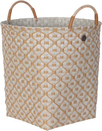 Handed By - Opbergmand met hengsels - Opberger - Mand - Woonkamer - Kinderkamer - Badkamer - Decoratief - Ivy & Rose Large- pale grey met ecru patroon
