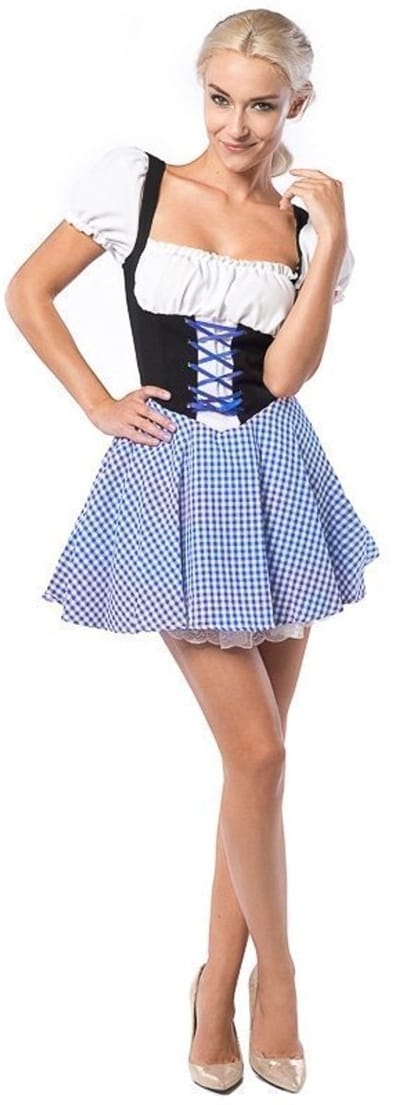 Partychimp Oktoberfest Dirndl Dames Eva Oktoberfest Dames Carnavalskleding Dames Carnaval Kostuum Dames - Polyester - Blauw/Bruin - Maat M/38