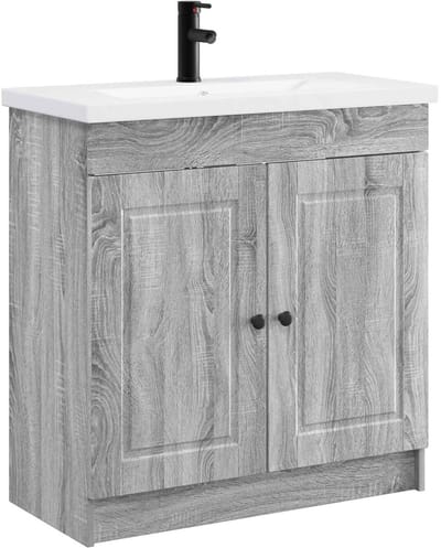 vidaXL - Badkamermeubel - Set - Grijs - Sonoma - 56 - x - 37,5 - x - 81 - cm - Bewerkt - hout