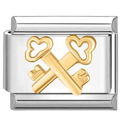 Quiges - Schakel - Bedel - 9mm - charms - Kleurrijk -Twee sleutels - Geschikt voor - armband - Schakelarmband - italy bedels armband
